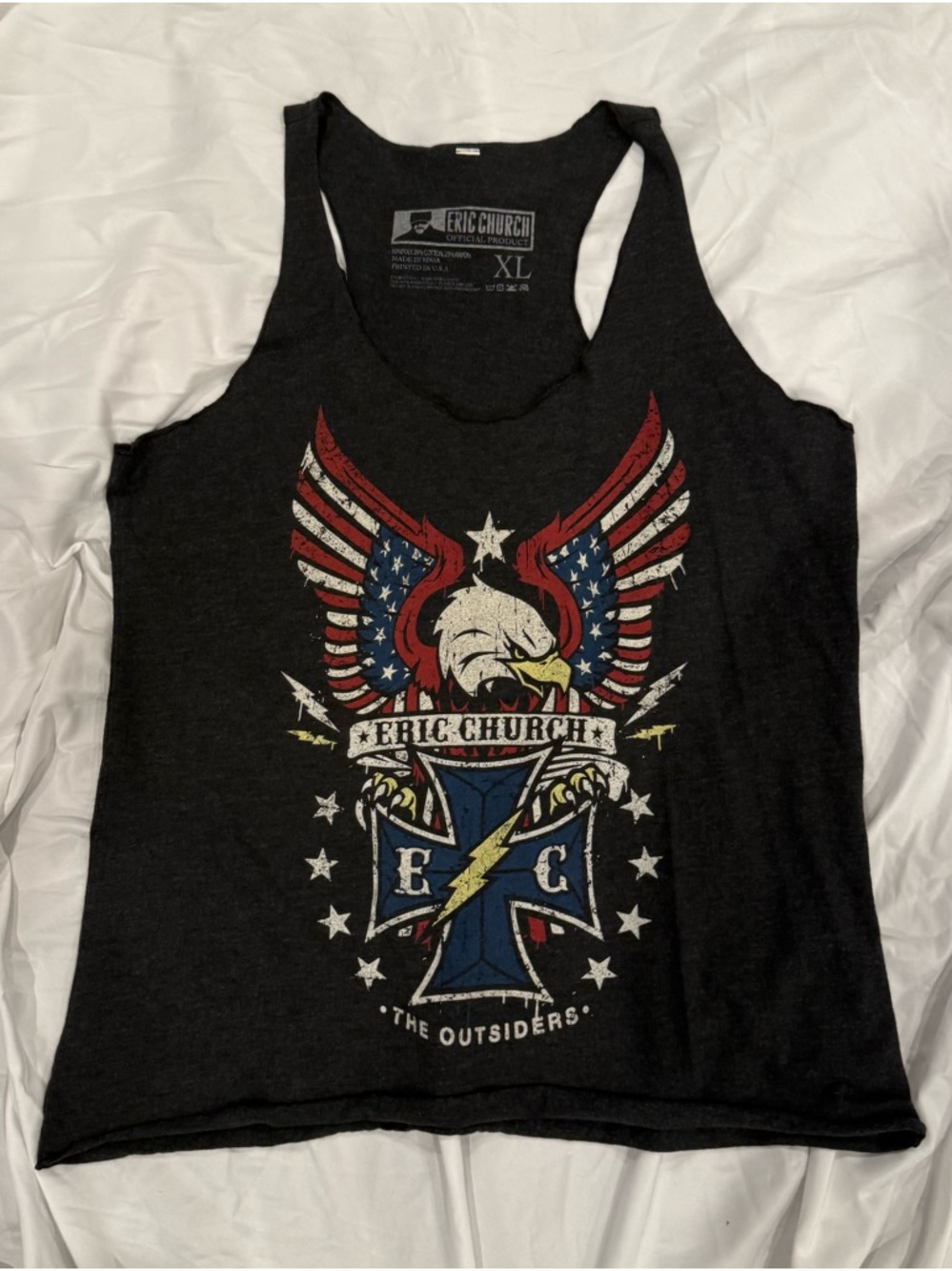 Eric Church Black Graphic Tank Top - Patriotic Eagle Design